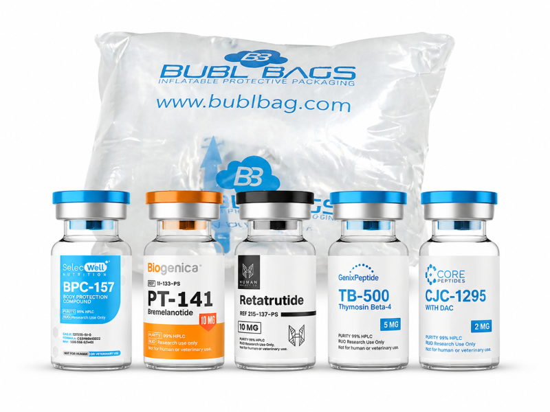 Protective packaging for shipping up to 5 peptide vials