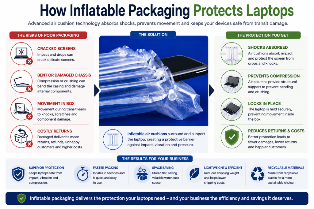 How inflatable packaging protects laptops and notebooks